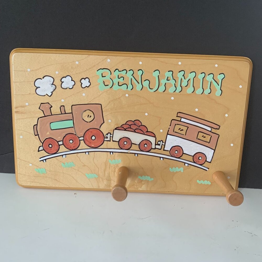 OVER THE RAINBOW BENJAMIN WOODEN COAT RACK HANDCRAFTED HANGER 13.5" BY 8.5"